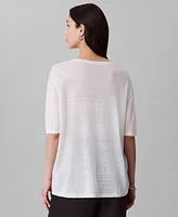 Calvin Klein Women's Short Sleeve Linen Blend Top