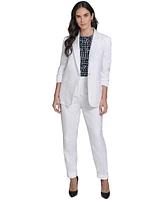 Calvin Klein Petite Ruched-Sleeve Linen-Blend Blazer