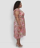Dkny Plus Flutter-Sleeve Belted High-Low Dress