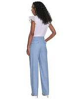 Calvin Klein Petite Faux Denim Linen-Blend Pants