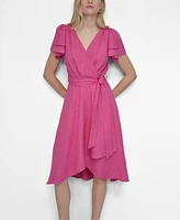 Dkny Women's Flutter-Sleeve Side-Tie Faux-Wrap Dress