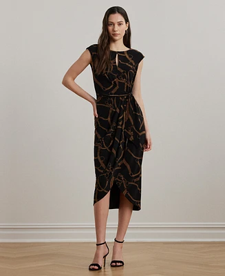 Lauren Ralph Women's Belting-Print Jersey Tie-Front Dress