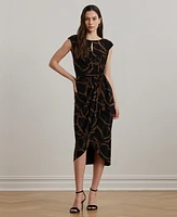 Lauren Ralph Women's Belting-Print Jersey Tie-Front Dress