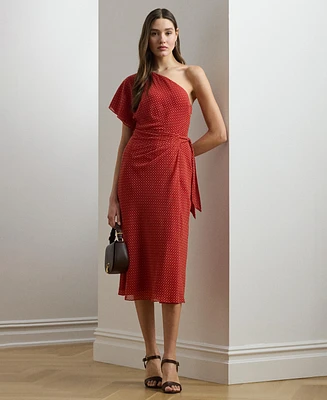 Lauren Ralph Women's Geo-Print Georgette One-Shoulder Dress