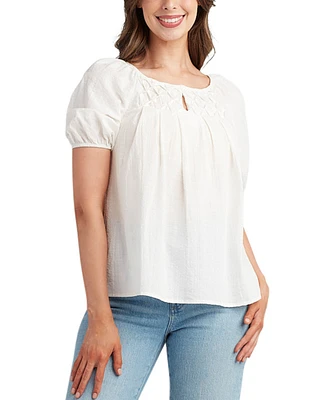 Bcx Juniors' Puckered-Yoke Puff-Sleeve Top