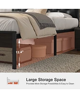 Hausource Queen Size Upholstered Bed Frame with Pu Leather Headboard