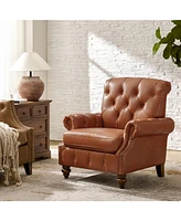 Traditional Vivian Genuine Leather Armchair with Button-tufted