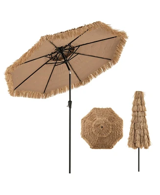 Gymax 8.8 Ft Hawaiian Style Umbrella Thatched Tiki Umbrella w/8 Ribs Sun-proof Fabric
