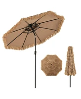 Gymax 8.8 Ft Hawaiian Style Umbrella Thatched Tiki Umbrella w/8 Ribs Sun-proof Fabric