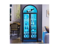 Vlsrka Curio Cabinet w/ Glass Doors, 5-Tier Shelf, Lights & Sensor