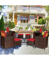 Gymax 9PC Rattan Wicker Patio Dining Set Outdoor Furniture Set w/ Cushion