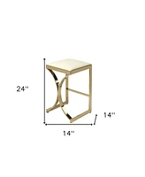 24" Off White and Gold Faux Leather and Iron Backless Counter Height Bar Chair