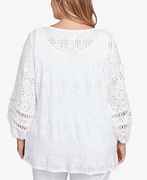 Ruby Rd. Plus Diamond Eyelet Solid Knit Top