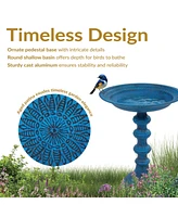 Backyard Beauty Metal Bird Bath with Uv-Resistant Finish - Cast Aluminum Blue Patina 18" H