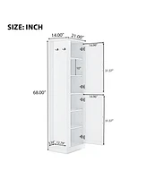 Tall Bathroom Storage Cabinet, Freestanding Storage Cabinet with Hook and Adjustable Shelf, Mdf Board, White