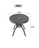 31.50-inch Cast Aluminum Patio Dining Table With Black Frame and Umbrella Hole