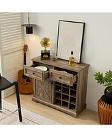 Farmhouse Liquor Cabinet with Removable Wine Racks (Gray Wash, L39.37"W15.7"H34.65")
