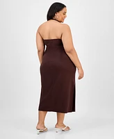 Bar Iii Trendy Plus Halter-Neck Linen-Blend Midi Dress, Exclusively at Macy's