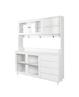Large White Kitchen Hutch with Microwave Shelf