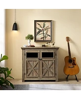 Multifunctional Coffee Bar Cabinet with Barn Door Accent