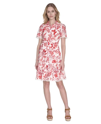 Eliza J Women's Printed Button-Front Short-Sleeve Cotton Dress