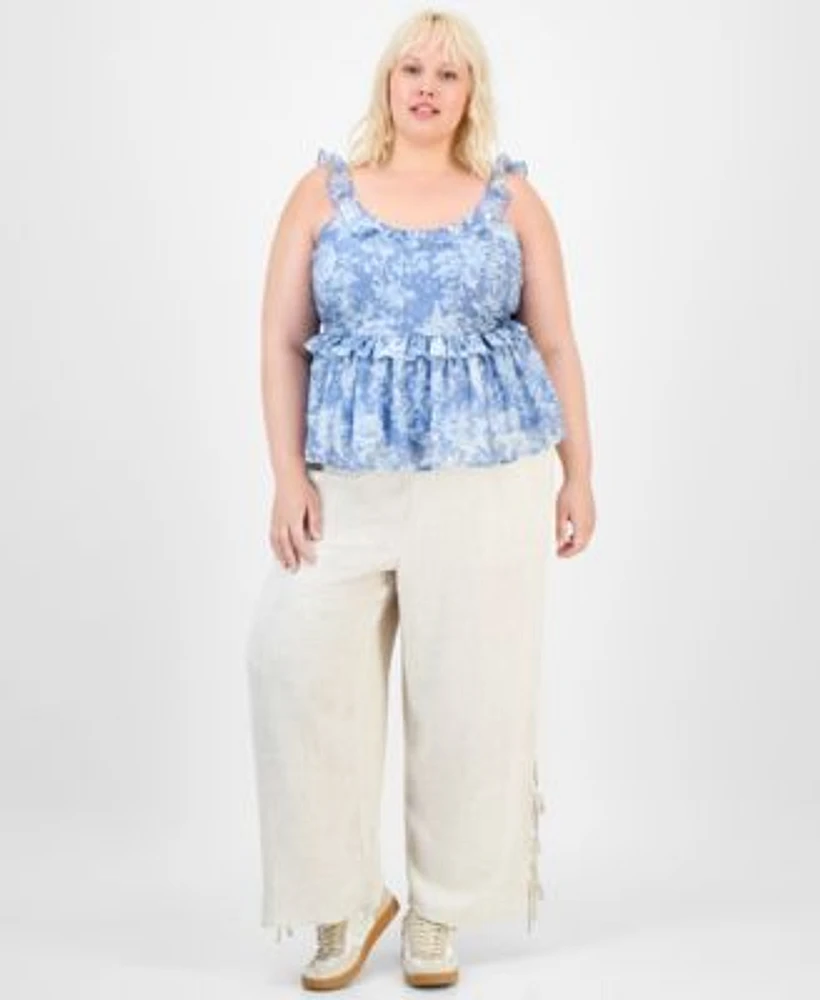 Now This Trendy Plus Tied Hem Linen Pants Ruffle Tank Top Exclusively At Macys