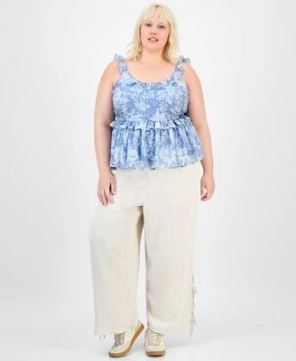 Now This Trendy Plus Tied Hem Linen Pants Ruffle Tank Top Exclusively At Macys