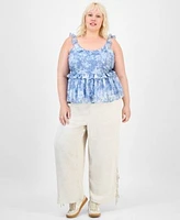 Now This Trendy Plus Tied Hem Linen Pants Ruffle Tank Top Exclusively At Macys