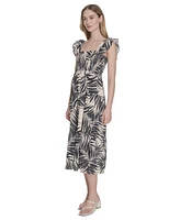 Vince Camuto Women's Printed Ruffle-Strap Midi Dress