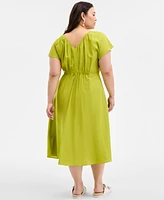 On 34th Trendy Plus Flutter-Sleeve Textured Satin Midi Dress, Exclusively at Macy's