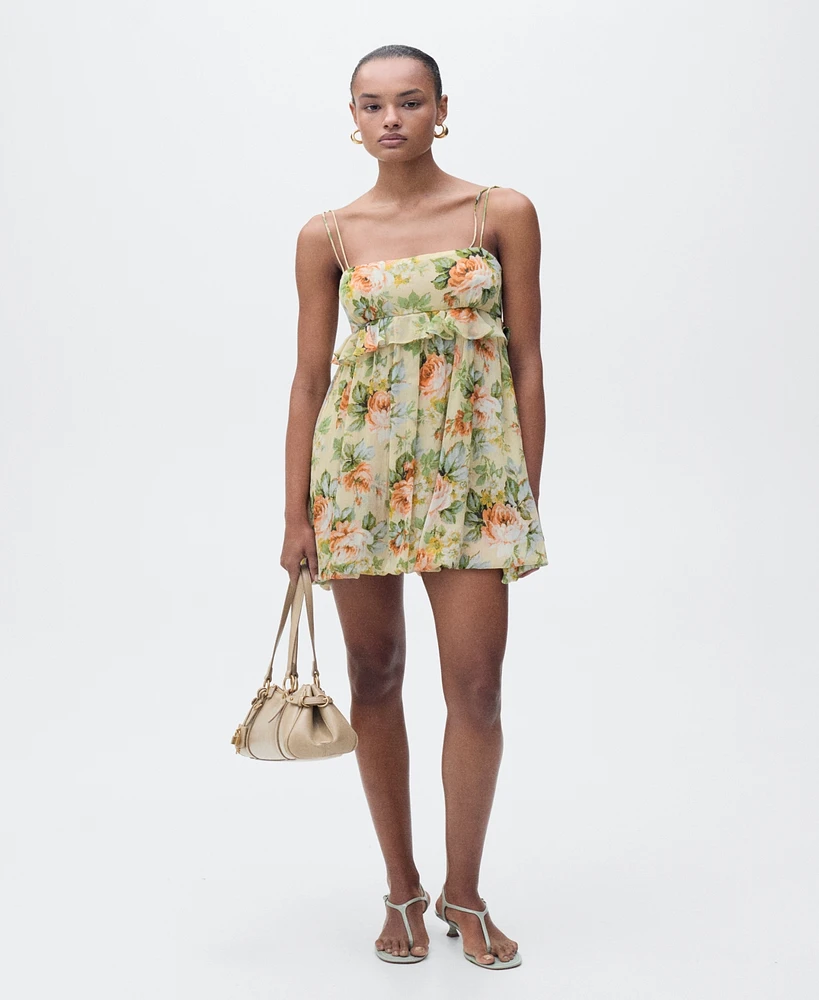 Mango Women's Ruffle Detail Short Floral-Print Dress