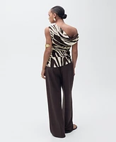 Mango Women's Zebra-Print Draped Blouse
