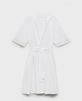 Mango Women's Lace Detail Cotton Robe