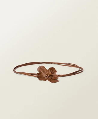 Mango Women's Flower Detail Thin Leather Belt