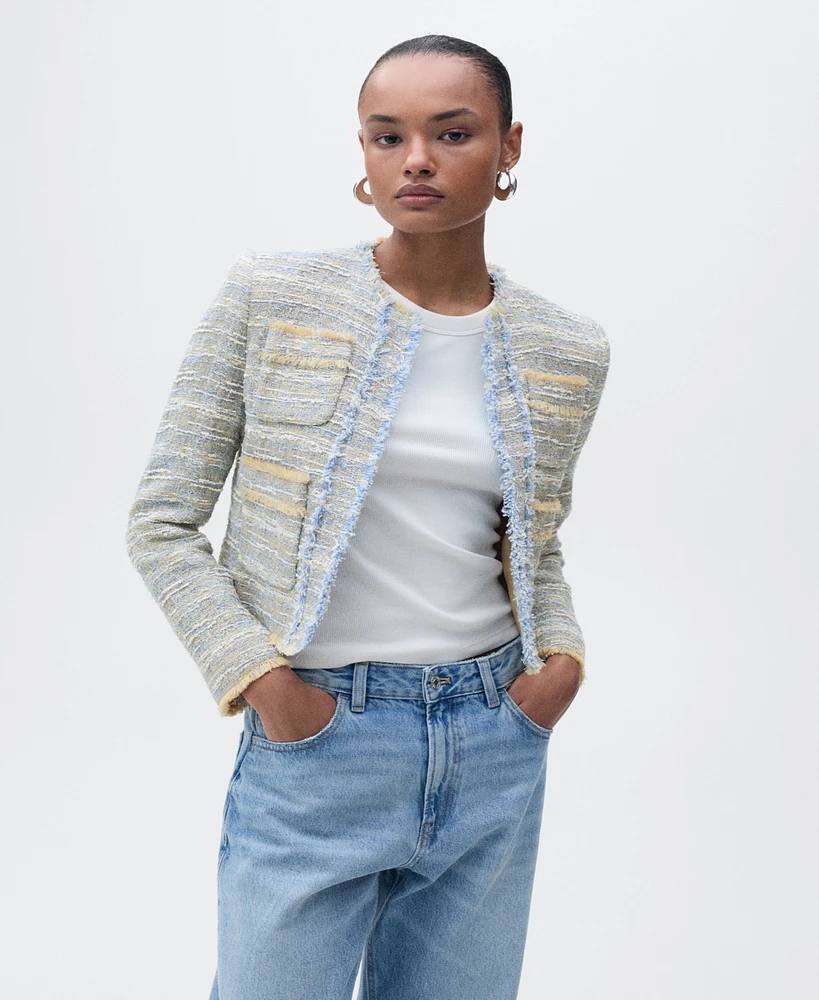 Mango Women's Frayed Ends Tweed Jacket