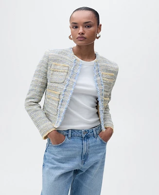 Mango Women's Frayed Ends Tweed Jacket