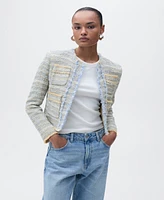 Mango Women's Frayed Ends Tweed Jacket