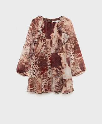 Mango Women's Printed Ruffles Short Dress
