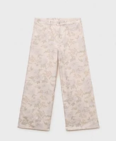 Mango Women's Floral-Print Wide Leg Jeans