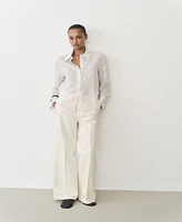 Mango Women's High-Waisted Wide Leg Cotton Pants