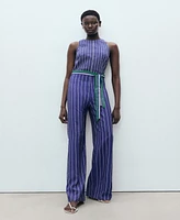 Mango Women's Belt Striped Jumpsuit