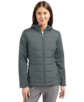 Cutter & Buck Women's Evoke Hybrid Eco Softshell Recycled Full Zip Hooded Jacket