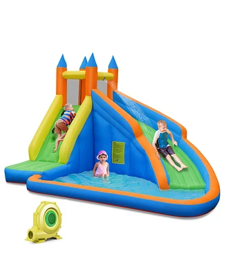 Inflatable Water Slide Mighty Bounce House Castle Moonwalk Splash Pool with 950W Blower