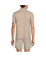 Lands' End Men's Short Sleeve Pique Johnny Collar Polo