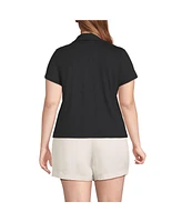Lands' End Plus Linen Blend Short Sleeve Button Front Polo Top