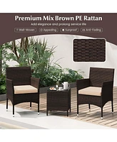 3 Pcs Outdoor Conversation Set with Cushioned Seat & Tempered Glass Tabletop