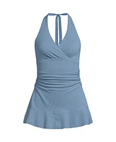 Lands' End Plus Pique Halter Ruffle Hem Mini Swim Dress Swimsuit