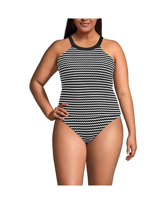 Lands' End Plus Crochet High Neck Tankini Top