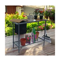 Outdoor Metal Garden Bench Work Table with Wood Top