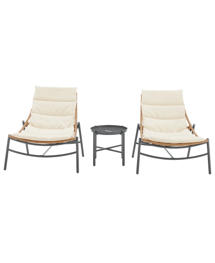 Manhattan Comfort 30.7" 3-Pc. Metal Sunset Modern Upholstered Patio Conversation Set